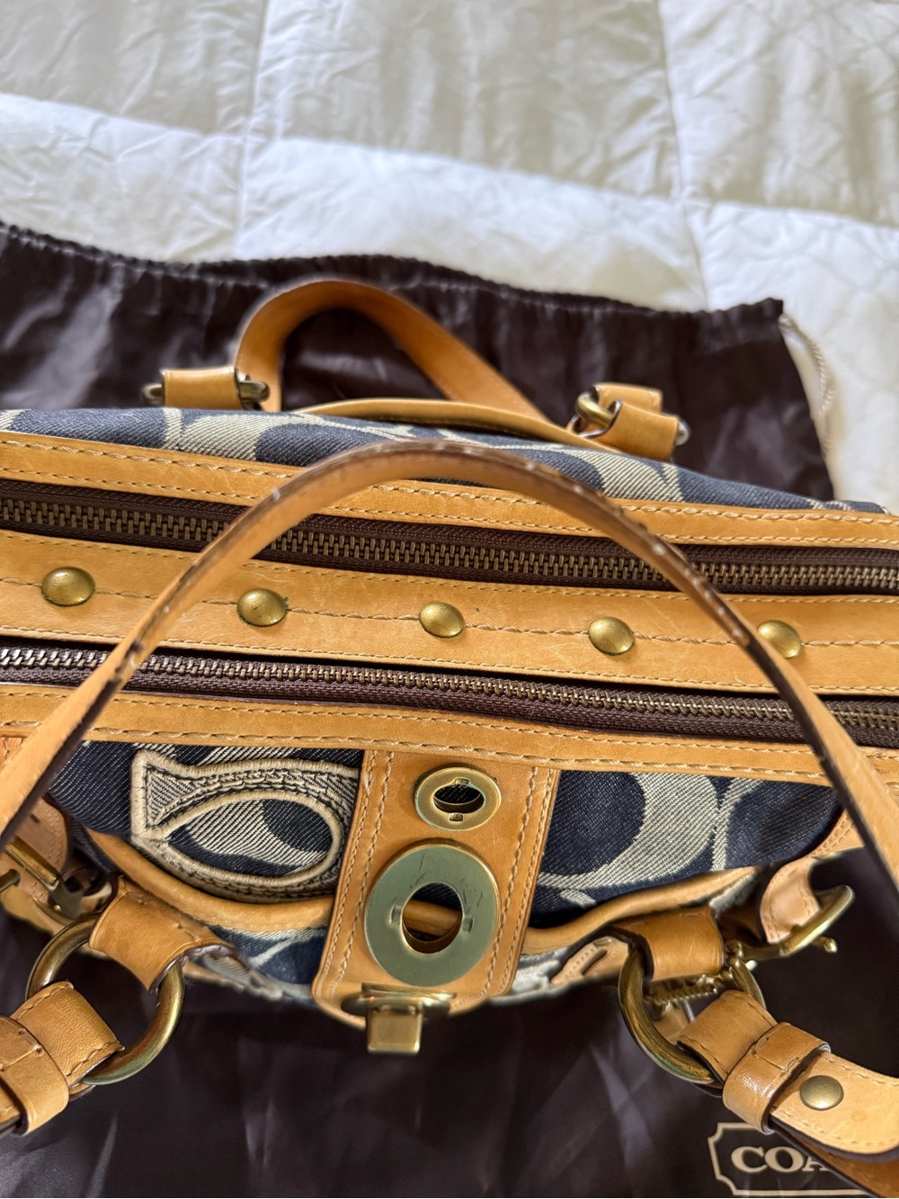 Vintage Coach Lily Legacy Signature Denim Satchel w/ Vachetta Leather Trim - Picture 10 of 11